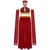 Womens Belly Dance Outfit Self Tie Halter Keyhole Front Sequins Crop Top Built In Briefs Slit Chiffon Skirt