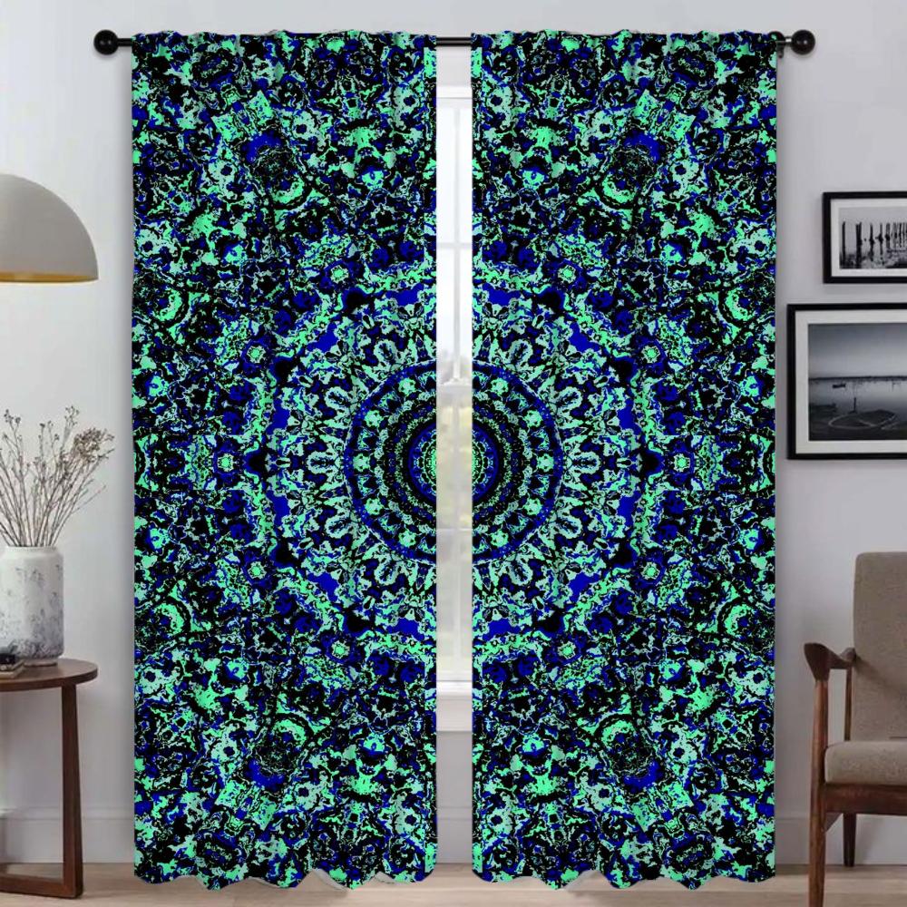 Window Curtain for Room 2 Panel Trippy Vibrant Mandalas Kitchen Curtains Halloween Decoration Shades Tulle for Bedroom Partition