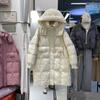 New Down Jacket Women's Medium and Long Hooded Thickened Loose Simple White Duck Down Versatile Jacket Tide