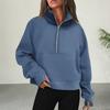 Yousheng Winter Autumn Women Sweatshirt Half Zipper Stand-up Collar Plush Long Sleeves Patch Pocket Elastic Cuff Hem Solid Color Pullover Workout
