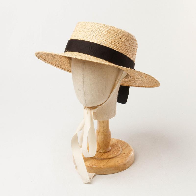 Children's spring and summer new hand-woven raffia bow strap ring top wide-brimmed raffia straw hat sunshade sunscreen cap