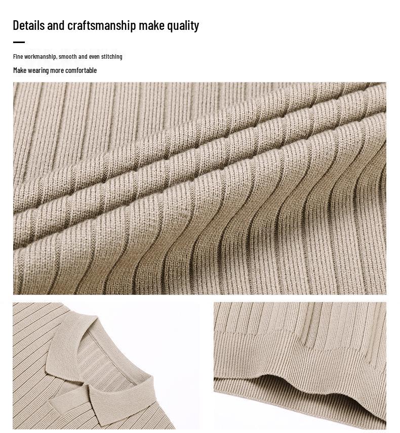 Autumn Winter 2025 Versatile Men's Knit Pullover Sweater - Long Sleeve Lapel Style for Casual Business Fashion