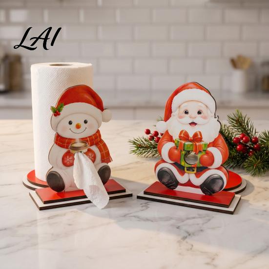 Wooden Kitchen Roll Dispenser Christmas Paper Towel Holder Decorative Vertical Dispenser Festive Countertop Stand Stable Weighted Base Organizer for