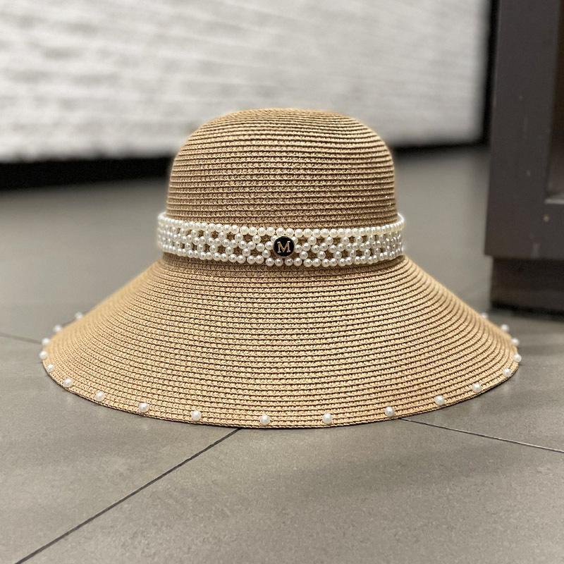 Ins Big Eaves Pearl Straw Fisherman's Hat Children Spring and Summer Seaside Beach Versatile Sunshade Straw Hat