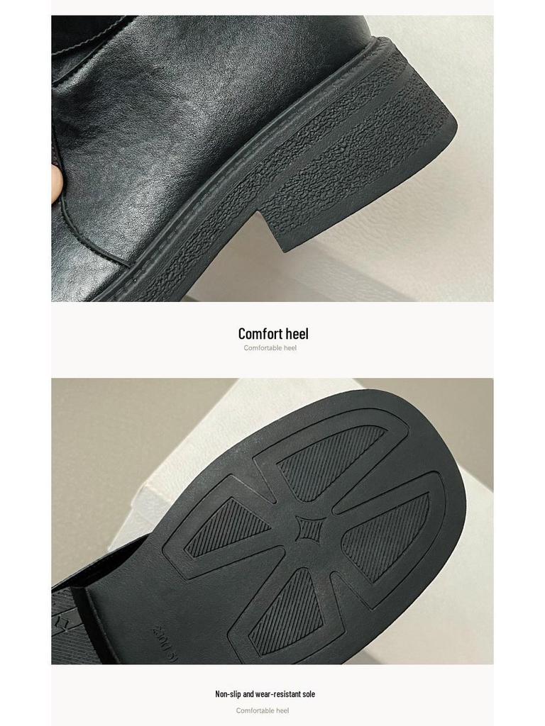 Women's Short Boots - 2025 Autumn/Winter Style: Buckle, Ruched, Thick Sole, Round Toe, Retro, Versatile, Stacked Design.