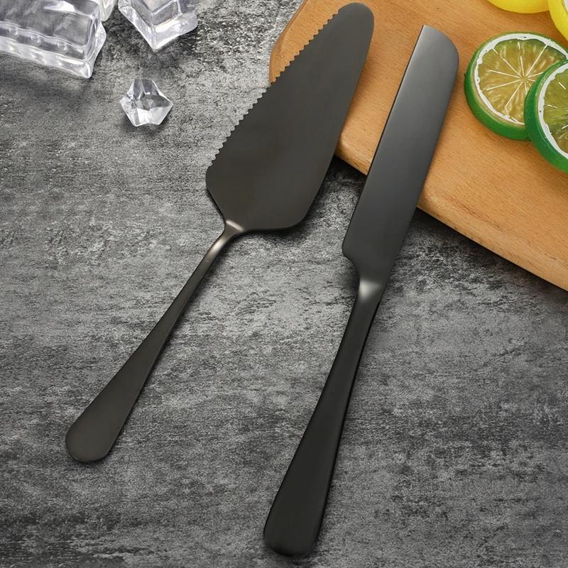 2Pcs Cake Knife Shovel Set Tableware Kit Serrated Edge Cake Server Blade Cutter Pie Pizza Shovel Wedding Birthday Party Cutlery