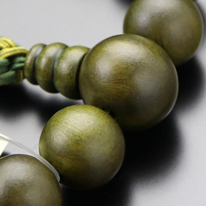 [Nenzu] Jodo Shinshu Prayer Beads - Men's 18 Beads - Green Sandalwood & Sodalite - Silk Cord - 101180006 (with Prayer Bead Bag)
