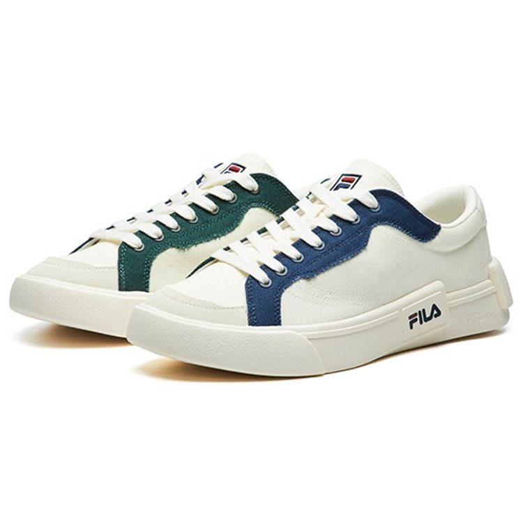 Fila Fusion Canvas Fashion Casual Shock Absorption Wear-Resistant Low-Top Skate Shoes Men Sneaker White Blue Green T12M125107FGB