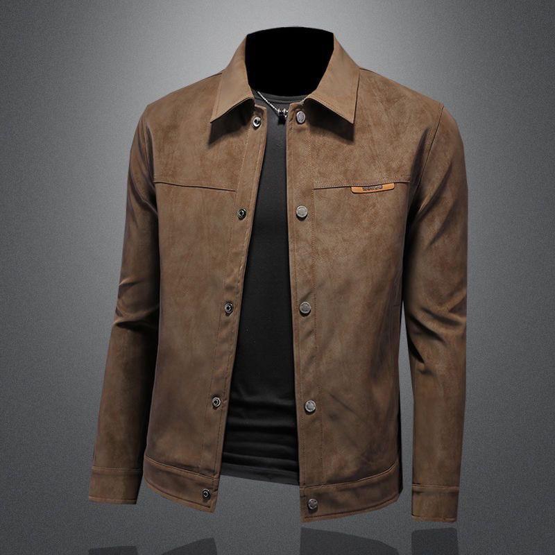 Herren Suede-ähnliche Baumwollmischung Slim Fit Freizeitjacke Leichte Kapuzen-Außenjacke in Khaki Schwarz