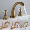 Tuqiu Gold Bathroom Faucet Widespread Sink Tap Brass Antique Basin Faucet Black Lavotory Faucet 3 Hole Hot & Cold Water Tap