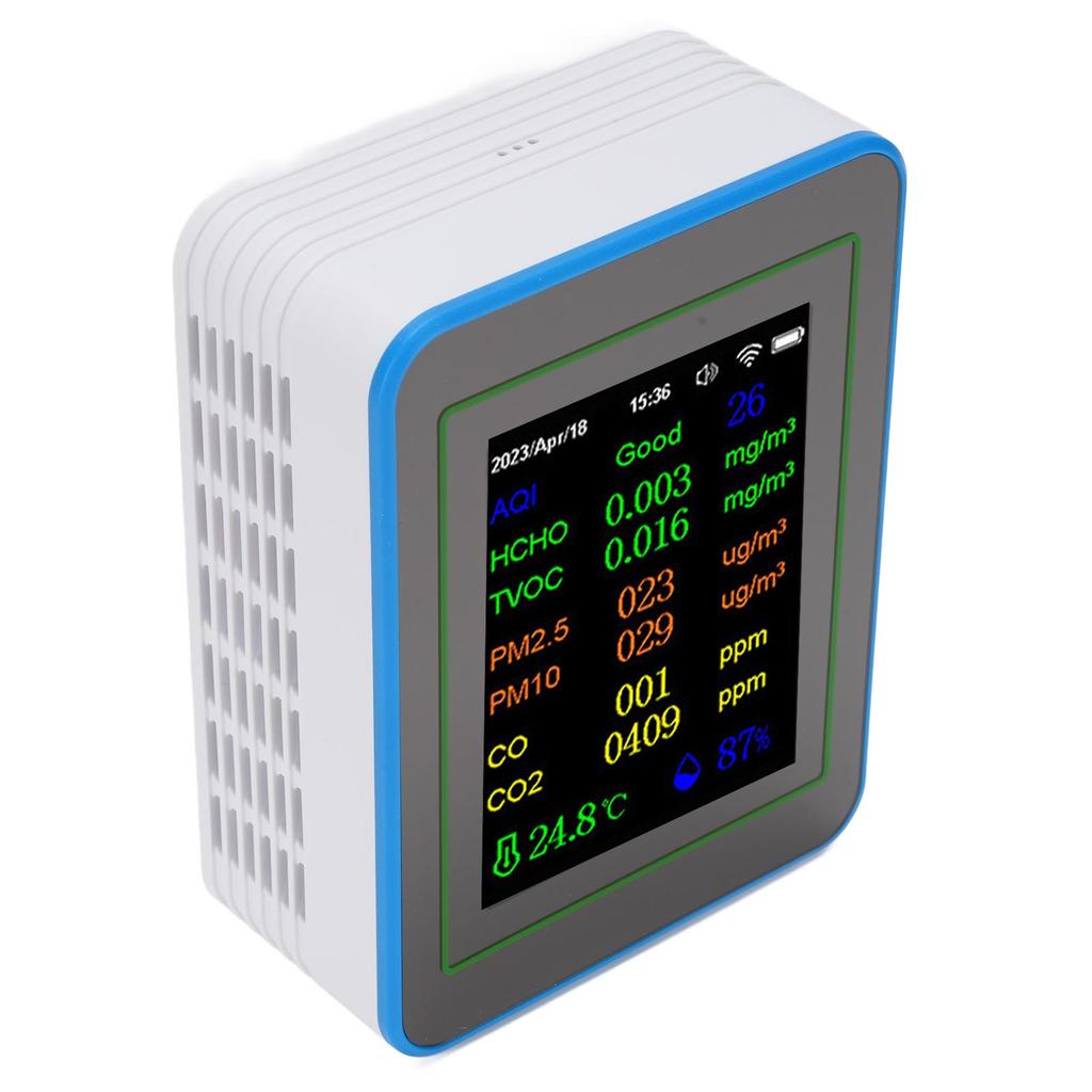 Quality Meter 12 In 1 WiFi CO2 TVOC HCHO Temp Humid Smart Detect Indoor Battery Powered with Time Display