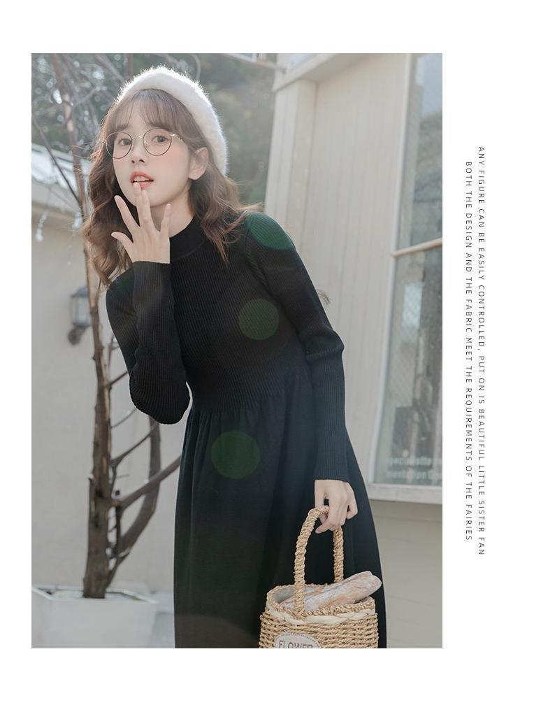 Petite Women's Winter Base Layer French Knitted Wool Long Dress Skirt, 2025 Style.