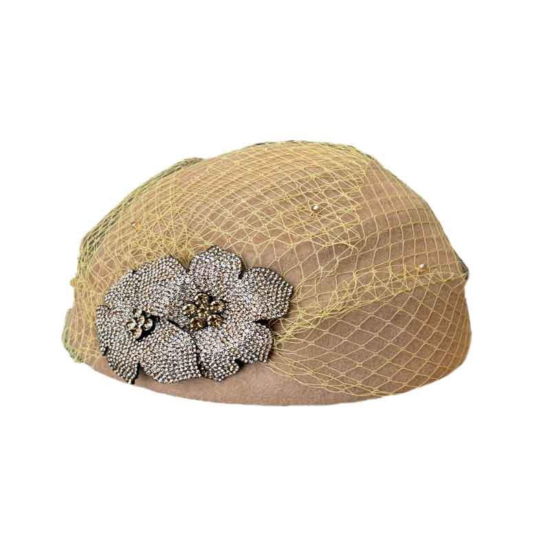 Autumn And Winter New Light Luxury Mesh Yarn Rhinestone Flower Bud Hat Retro Elegant Stewardess Hat Female Face Small Styling Top Hat