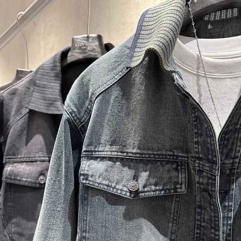Men S Denim Jacket Loose Fit Workwear Style Lapel Long Sleeve