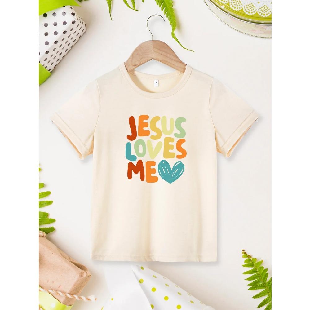 

Soft Clothes Jesus Loves Me Print T-shirt Girls Boys Colorful Letters Print Cute Pretty Round Neck Top T Shirt Short Sleeve 100