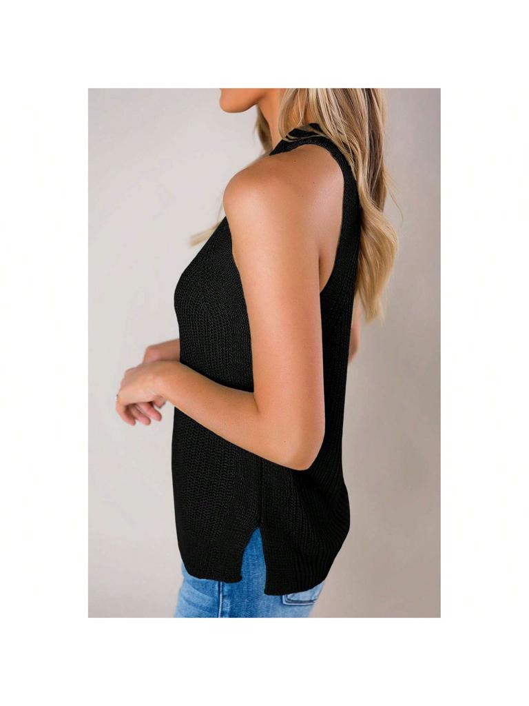 Women's Halter Tank Top Sleeveless Racerback Loose Knit Cami Sweater Vest