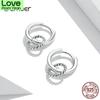 Authentic 925 Sterling Silver Double Ring Ear Buckles Round Circle Earrings For Women Silver Jewelry Sce1199
