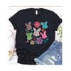 Women's Cotton Black T-Shirt with Plaid and Floral Bunny Design - Easter Edition