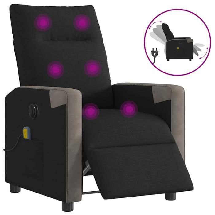 VidaXL Fauteuil de massage inclinable électrique Noir Tissu 3324087