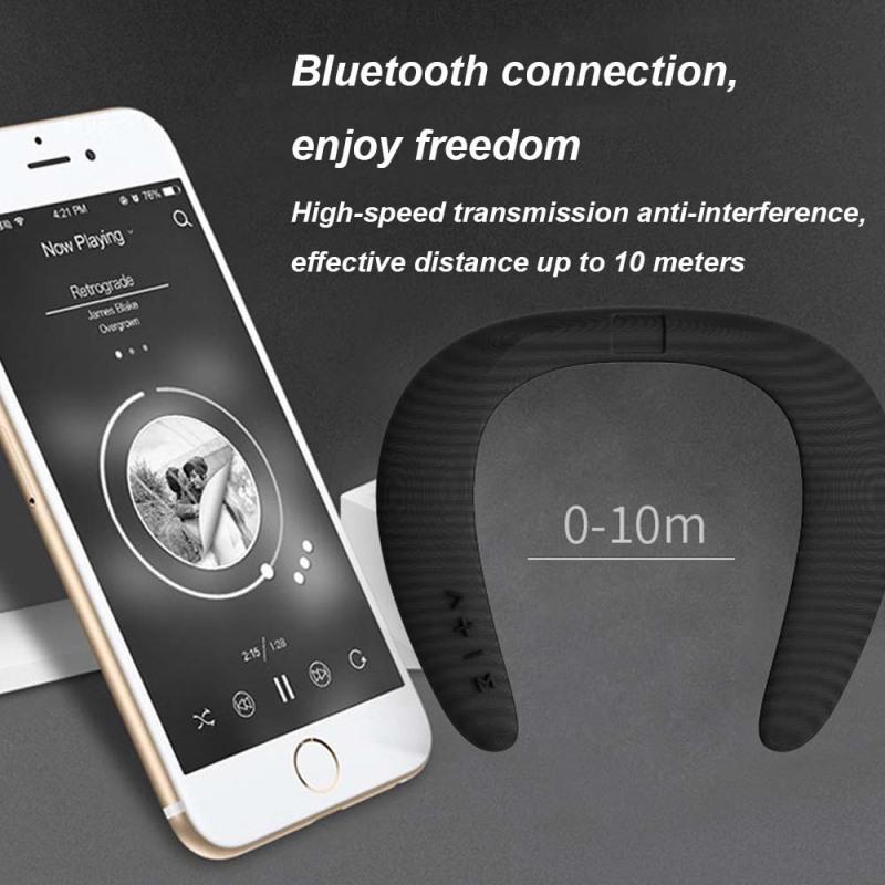 Bluetooth Speaker 5D Stereo Wireless Music Player Wearable Neck Ring Built-in 1200mAh Battery