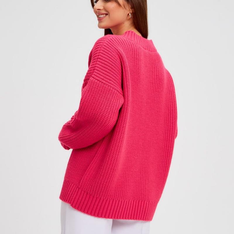 Damski sweter jesienno-zimowy z dekoltem w szpic, w jednolitym kolorze, z długim rękawem, luźnym, dzianinowym swetrem na wszystkie mecze