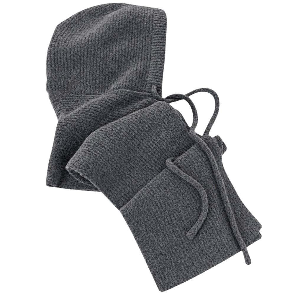 Korean Style Winter Balaclava Hat Solid Color Knitted Hooded Beanie Hood Scarf Combo Trendy Girls