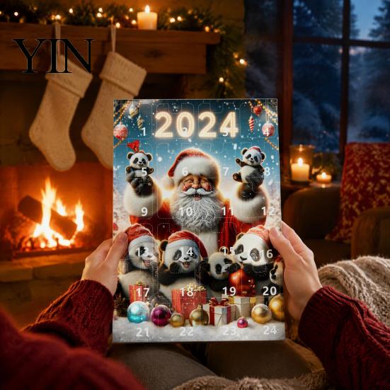 Decorative Acrylic Hanging Christmas Panda Advent Calendar, 24 Days Countdown Contains Tree Ornament Set Ornaments, Cute Decorations for Home