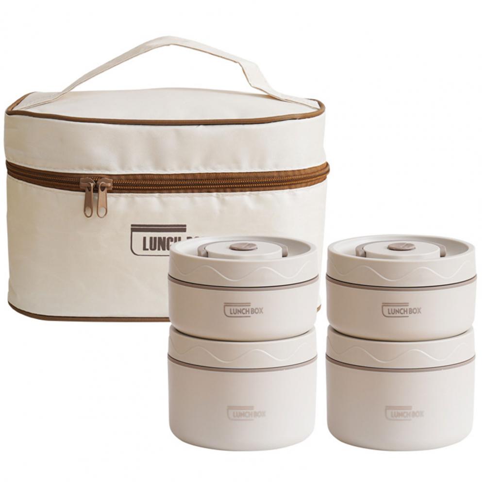 Portable 304 stainless steel insulated lunch box leakproof sealed bucket student lunch box multi layer Round bento box