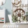 1pc Rustic Western Shower Curtain, Wooden Wagon Wheel & Cowboy Design, Wildflowers Daisies, Durable Bathroom Decor