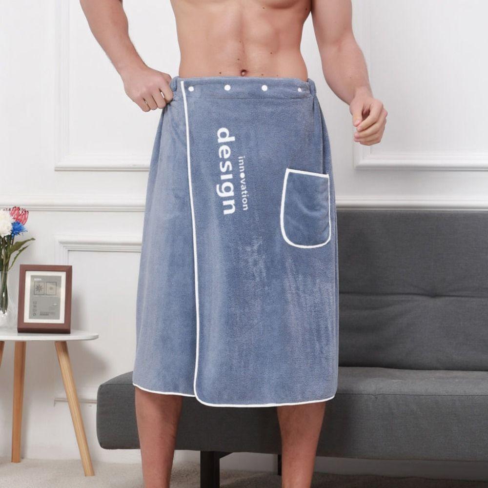 

Solid Color Men Wearable Bath Towel Coral Velvet Short Towel Skirt Soft Shower Towel Home сірий