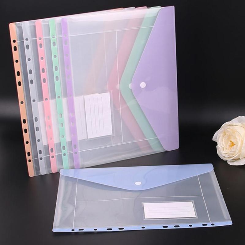 Transparent Loose-Leaf File Bag High-Capacity File Organizer Binder Pockets Button Close Business Document Pouch Stationery