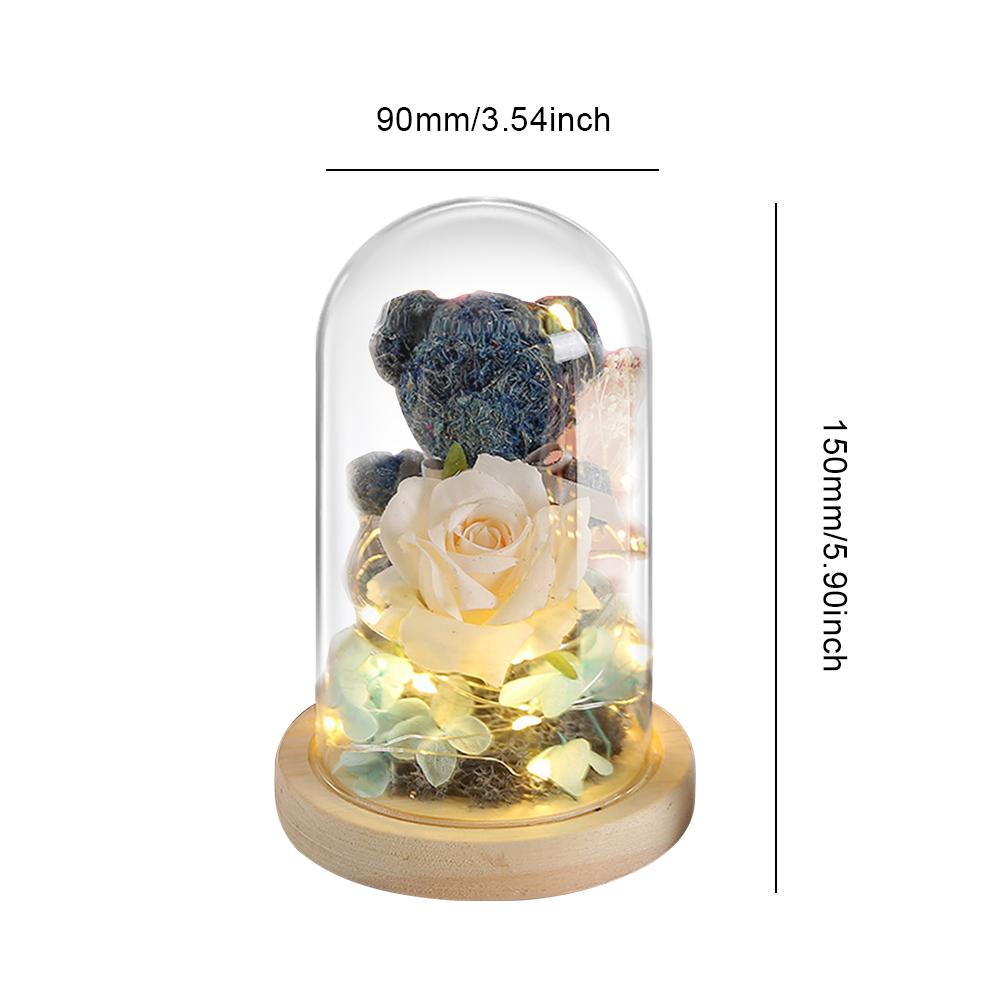 Rose Süßer Teddybär im Glas mit LED Niedlicher Bär Ewige Rose im Glas Konservierte Rosen Bären Geschenke für Freundin Liebhaber Geschenk