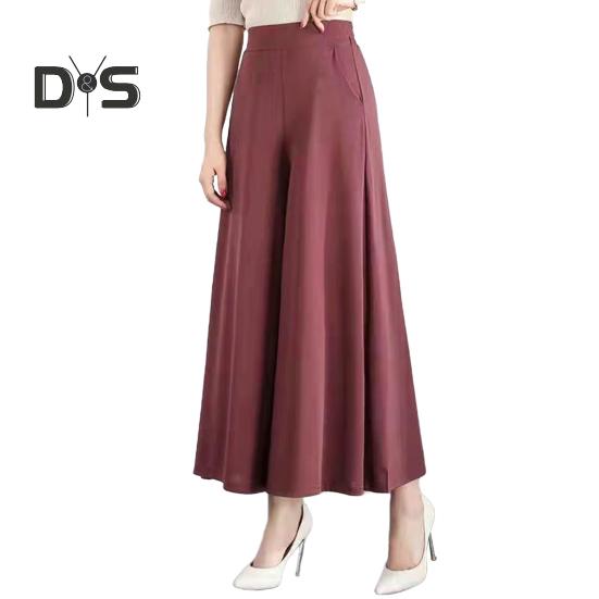 Women Suit Pants Elastic High Waist Wide Leg Long Pants with Pockets Solid Color Casual Pants Daily Wear