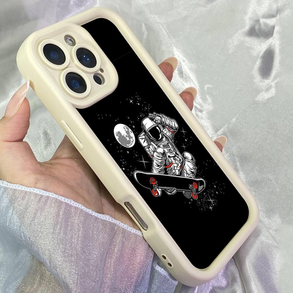 JT45 Astronaut Skateboarding Art Phone for iPhone 17 16 Pro Max Samsung S26 S25 A17 A16 A07 A56 Xiaomi 15T Redmi Note 14 Pro Plus Soft TPU Case Cover