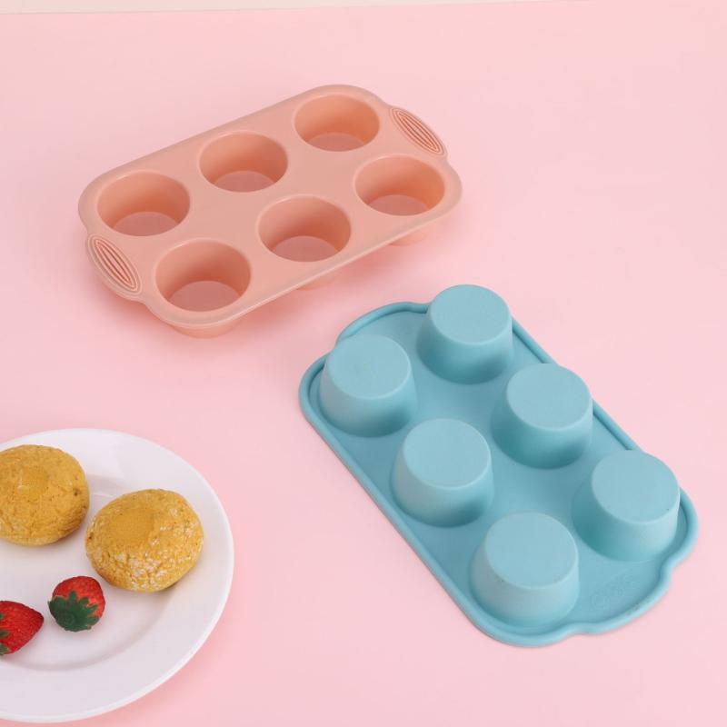 6 Cup Silicone Muffin Pan 6-Cavity Baking Tray Non-Stick Muffin Cake Mold Temperature Resistant Cupcake Biscuit Baking Tools