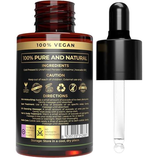 USDA Certified Avocado Oil - Premium, Pure & Cold-Pressed Avocado Oil for Hair and Skin Care - Natural Body Oil - Aceite De Aguacate Para Cocinar