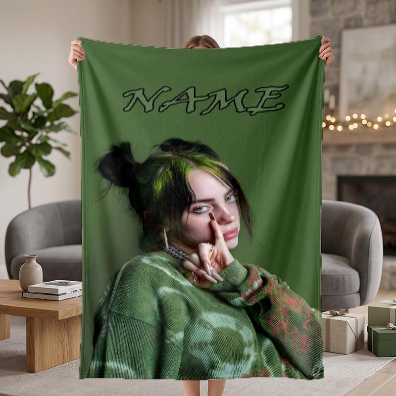 Billie Eilish Benutzerdefinierte Flanelldecken Weiche Warme Gemütliche Überwürfe für Heimdekoration Feiertagsgeschenke