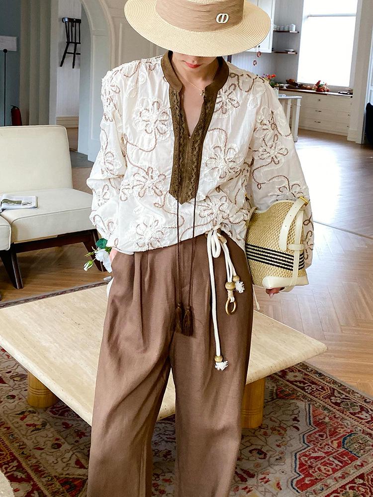 2025 Herbst Damen Europäischer Stil Besticktes Langarmhemd