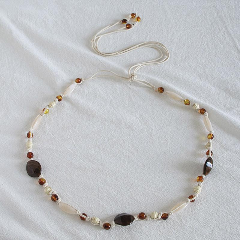 Bohemian Ethnic Waist Rope Belt Handmade Cotton Hemp With Colorful Beads For Relaxed Summer Outfits