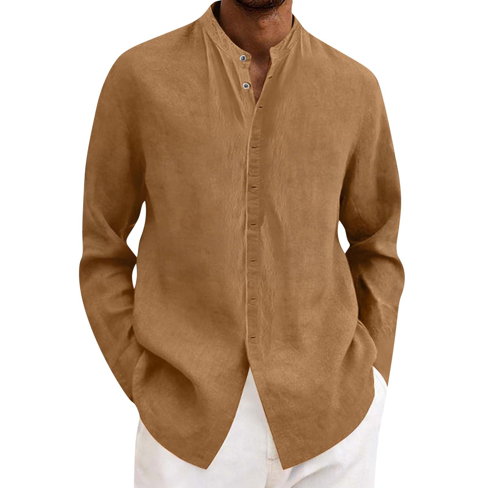 

Men s Cotton And Linen Shirt, Pullover With Buttons, Short-sleeved Stand-up Collar Shirt XL
