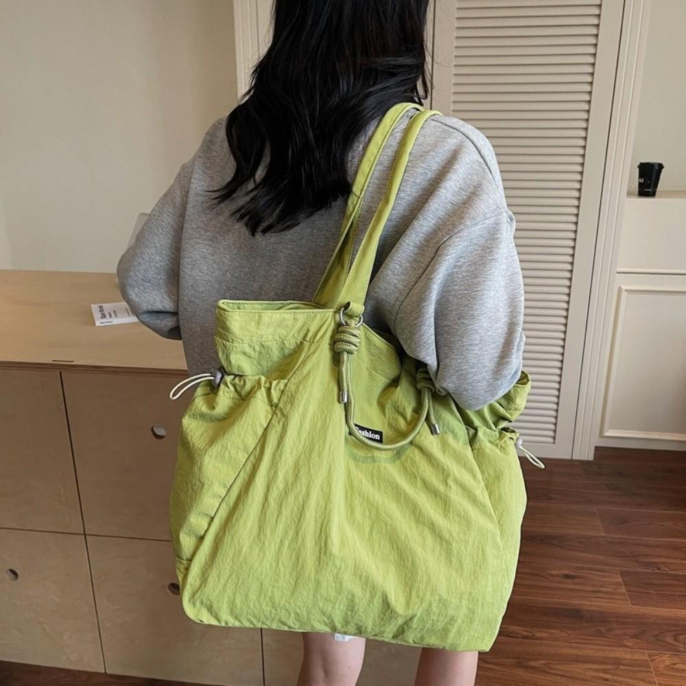 Korean Solid Color Women's Totes Bag Casual Versatile Nylon Shoulder Bag Large Capacity Zipper Commuting Handbag Female