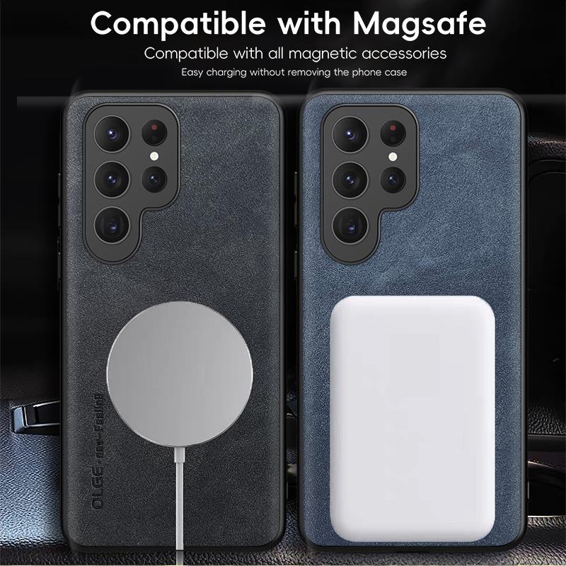 Retro Leather Soft Case for Samsung Galaxy S25 Edge S24 S23 S22 S21 S20 Ultra Plus FE Magnetic Wireless Charging Back Cover