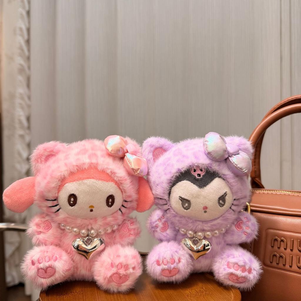 New Leopard Print Plush Necklace Cute Character Doll Keychain Bag Pendant Keyring Kawaii Car Decoration Gift