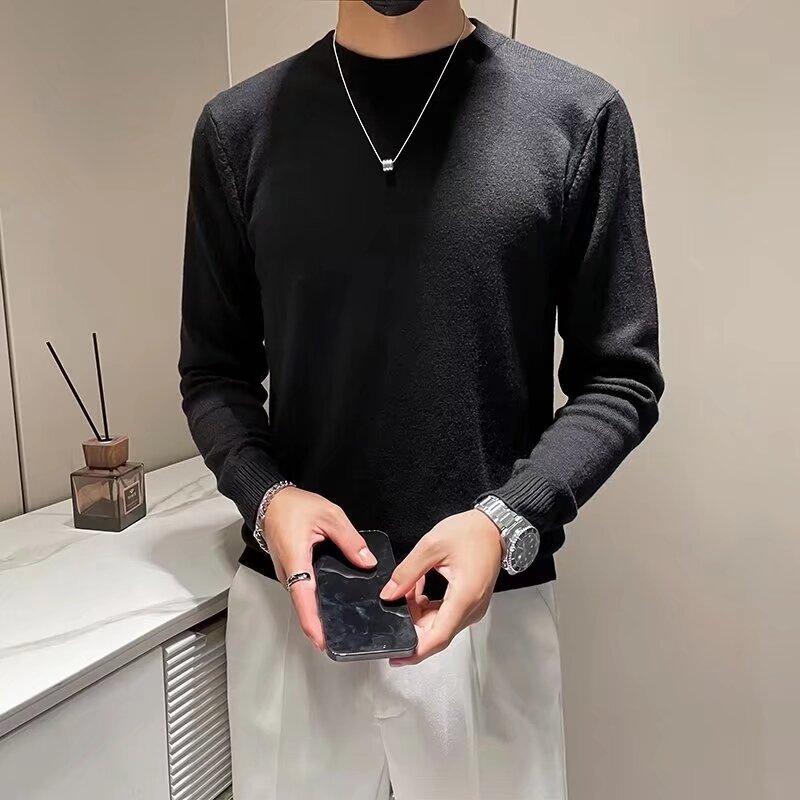Spring 2024 Men's Sweater Patchwork Assorted Colors Skin-Friendly Fabric Fashion Versatile Top Casual Long-Sleeved Bottoming Shirt