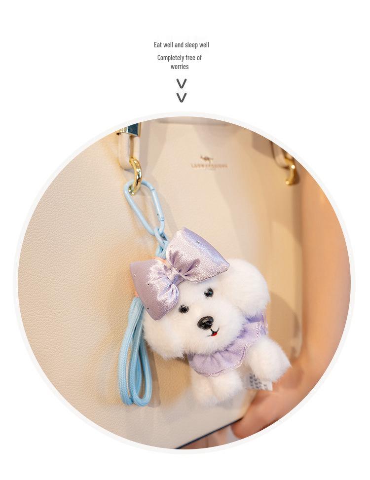 Adorable Princess Teddy Dog Pendant with Bow Tie - Plush Keychain Doll