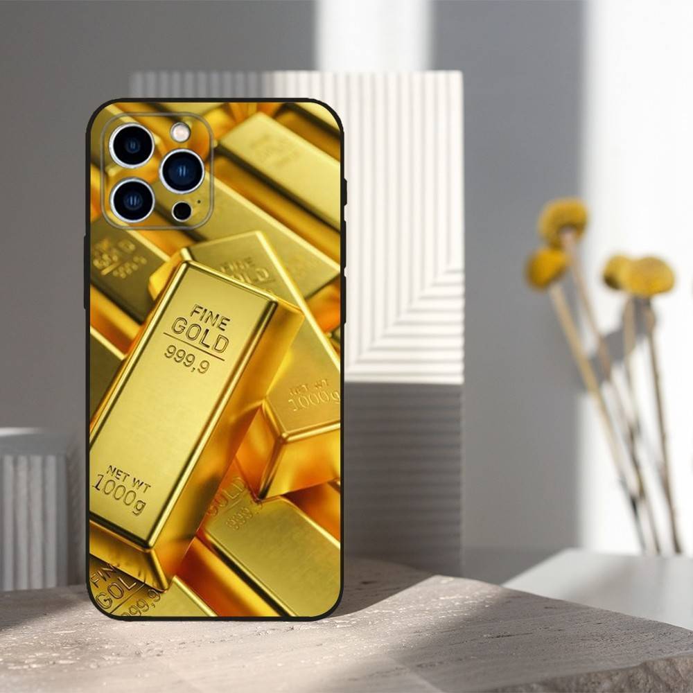 Cool Art Gold Precious Phone Case For iPhone 15,14,13,17,16,12,11,Plus,Pro Max,XS,X,Mini,8,7,XR,SE,Soft Silicone Black