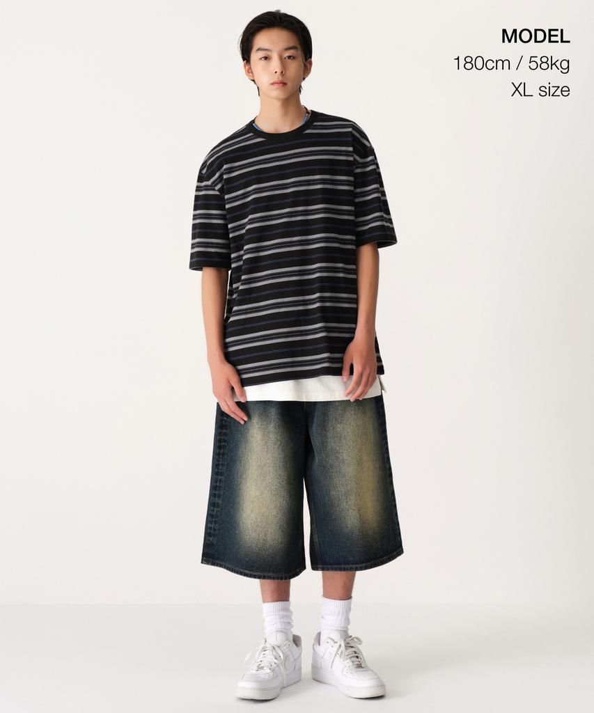 MUSINSA STANDARD Multi-Stripe Relaxed T-Shirt 3 [Black]