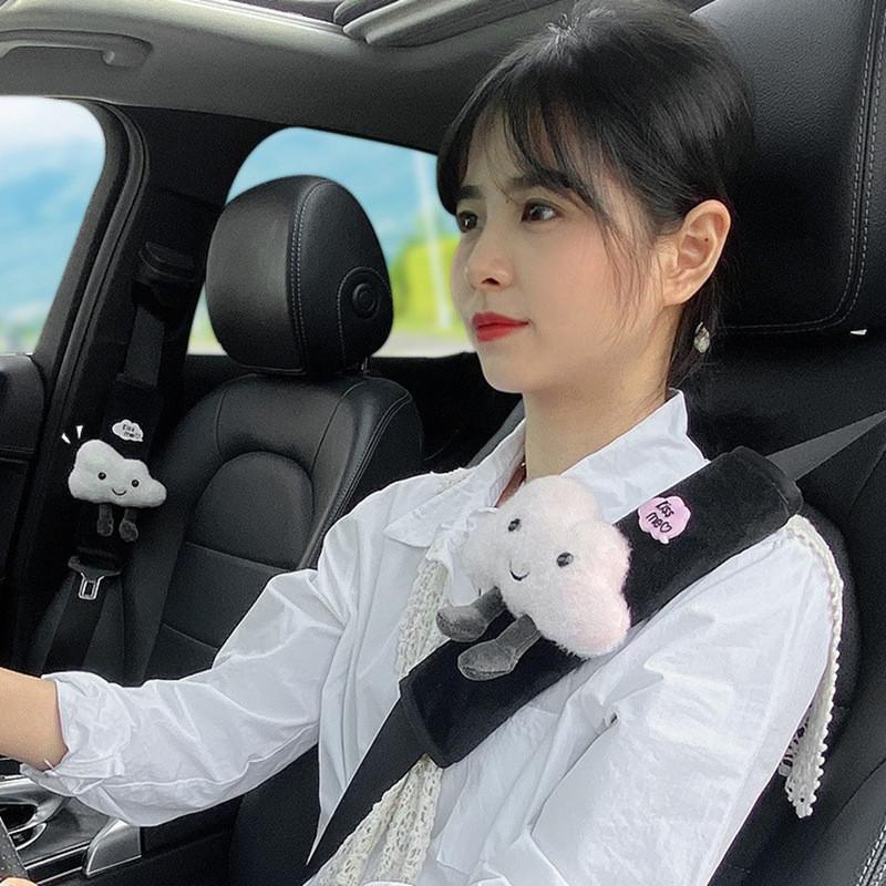 Cute Cartoon Car Seat Belt Shoulder Cover Soft Faux Fur Women Goddess Car Decoration