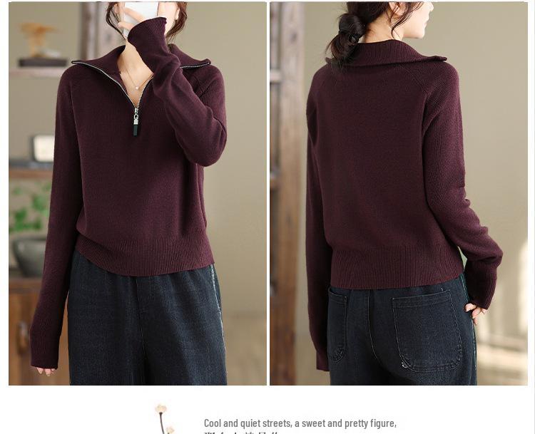 Autumn/Winter 2025 Women's High Neck Zipper Knit Sweater - Japanese Korean Style