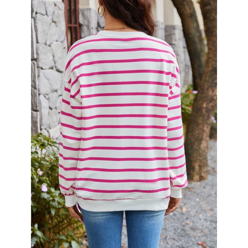 Women's Autumn Loose Casual Long Sleeve Striped Plus Size Sweatshirt